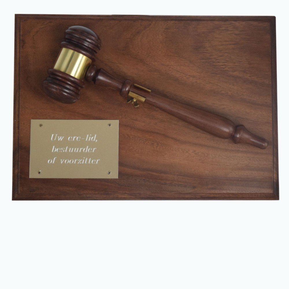 Plaquette met afneembare Voorzittershamer – inclusief inscriptie.